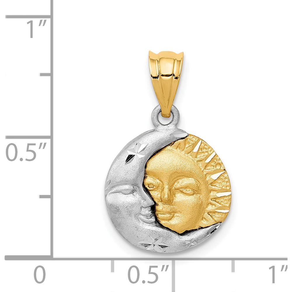 14K Two-Tone Sun and Moon Pendant with Diamond-Cut Finish - Symbolic Charm by Oro Pregiato