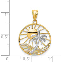 14K Two-Tone Sun and Palm Tree Pendant - Tropical Paradise Design in Yellow and White Gold by Oro Pregiato