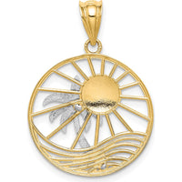 14K Two-Tone Sun and Palm Tree Pendant - Tropical Paradise Design in Yellow and White Gold by Oro Pregiato