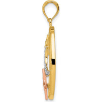 14K Two-Tone Sun, Moon, and Star Oval Pendant with Rhodium Accents by Oro Pregiato