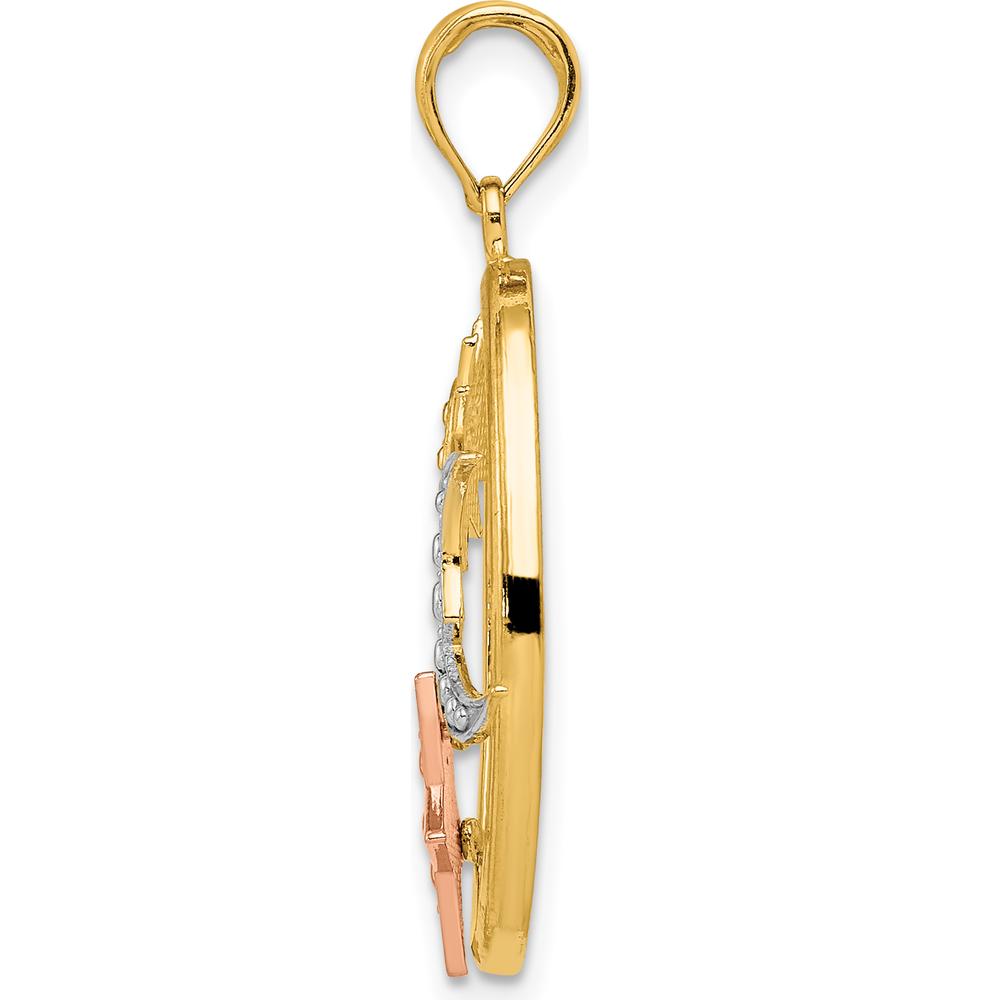 14K Two-Tone Sun, Moon, and Star Oval Pendant with Rhodium Accents by Oro Pregiato