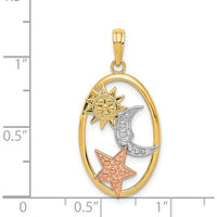 14K Two-Tone Sun, Moon, and Star Oval Pendant with Rhodium Accents by Oro Pregiato
