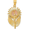 14K Two-Tone Sunflower with Leaves Pendant - Textured and Diamond-Cut Design by Oro Pregiato