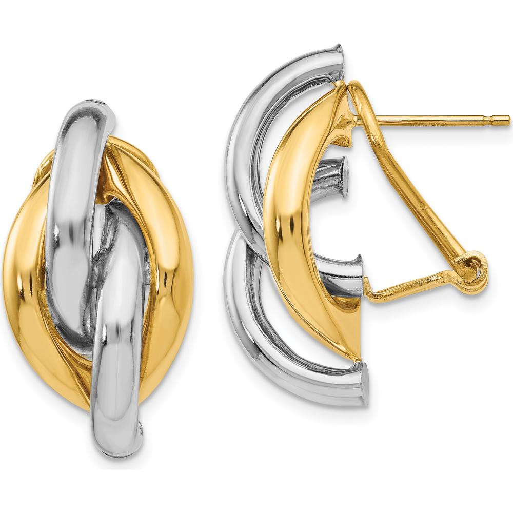 14K Two-Tone Swirl Button Omega Clip Back Earrings by 0