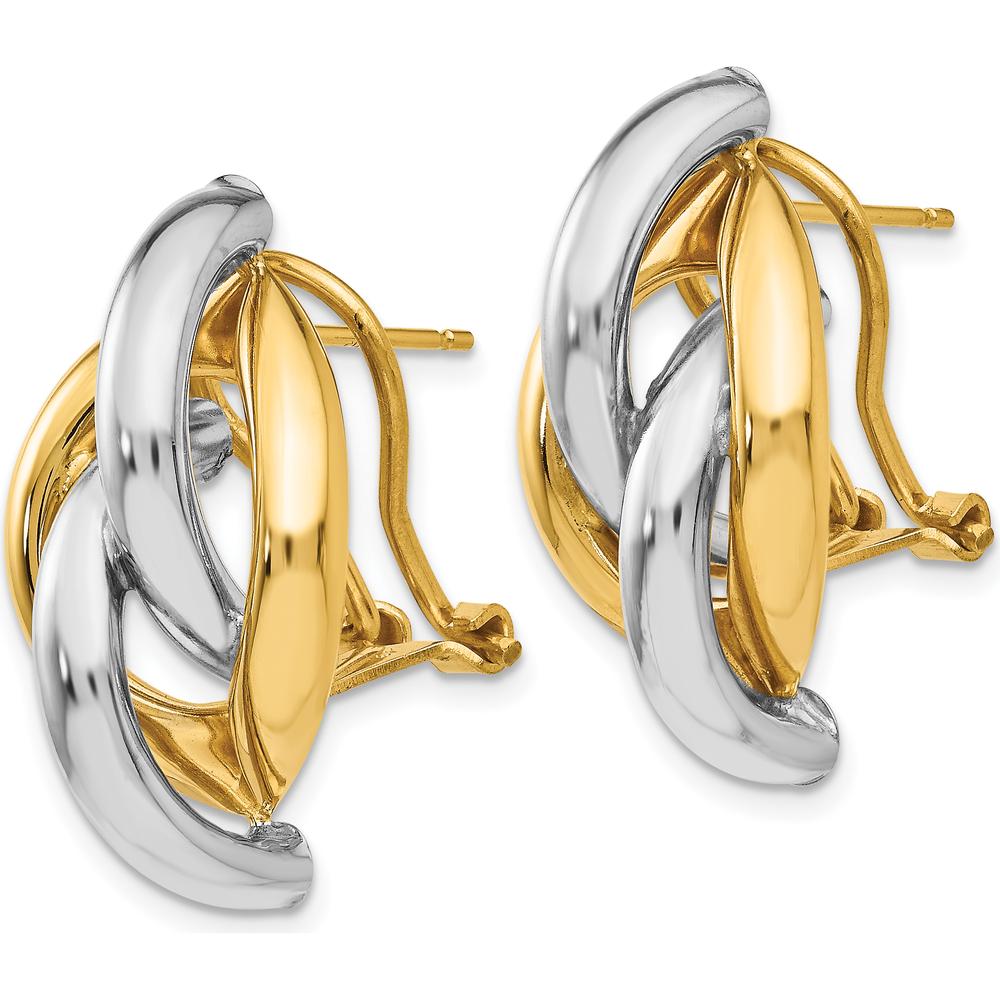14K Two-Tone Swirl Button Omega Clip Back Earrings by 0
