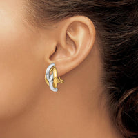 14K Two-Tone Swirl Button Omega Clip Back Earrings by 0