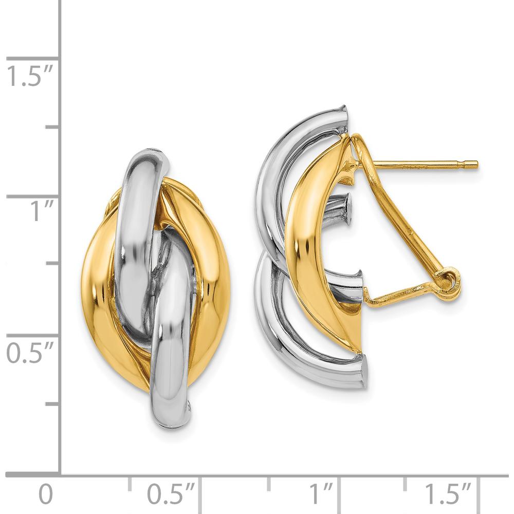 14K Two-Tone Swirl Button Omega Clip Back Earrings by 0