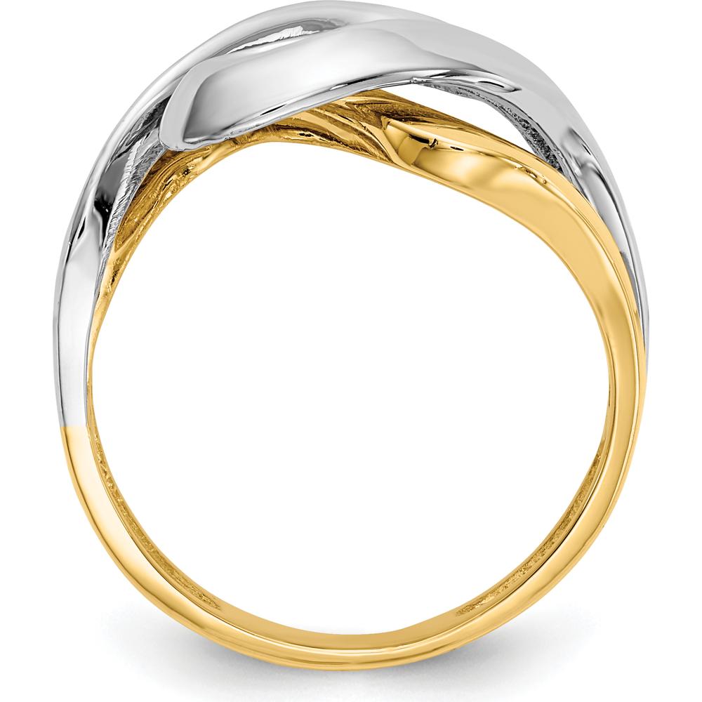 14K Two-Tone Swirl Ring with Polished and Rhodium Plated Finish by Oro Pregiato