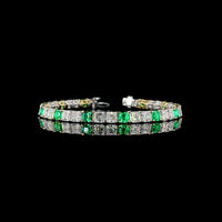 14K Two Tone Tennis Bracelet with Alternating Asscher Cut Lab Diamonds and Emeralds - 12.96 Carat Total Weight - Covaloro Fine Jewelry