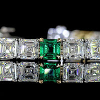14K Two Tone Tennis Bracelet with Alternating Asscher Cut Lab Diamonds and Emeralds - 12.96 Carat Total Weight - Covaloro Fine Jewelry