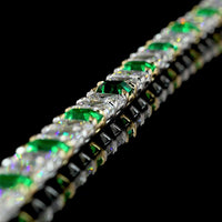 14K Two Tone Tennis Bracelet with Alternating Asscher Cut Lab Diamonds and Emeralds - 12.96 Carat Total Weight - Covaloro Fine Jewelry