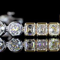 14K Two Tone Tennis Bracelet with Half Bezel Set Asscher Cut Lab Diamonds - 10.83 Carat Total Weight - Covaloro Fine Jewelry