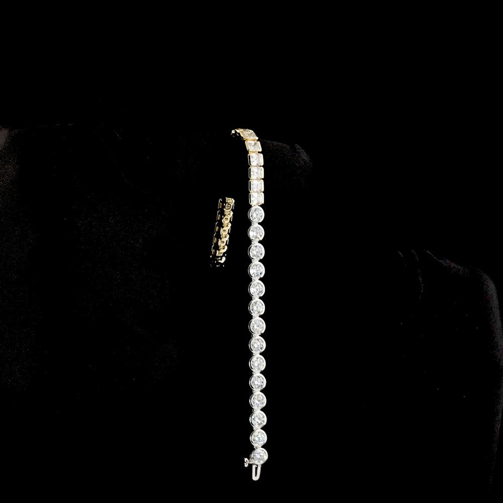 14K Two Tone Tennis Bracelet with Half Bezel Set Asscher Cut Lab Diamonds - 10.83 Carat Total Weight - Covaloro Fine Jewelry