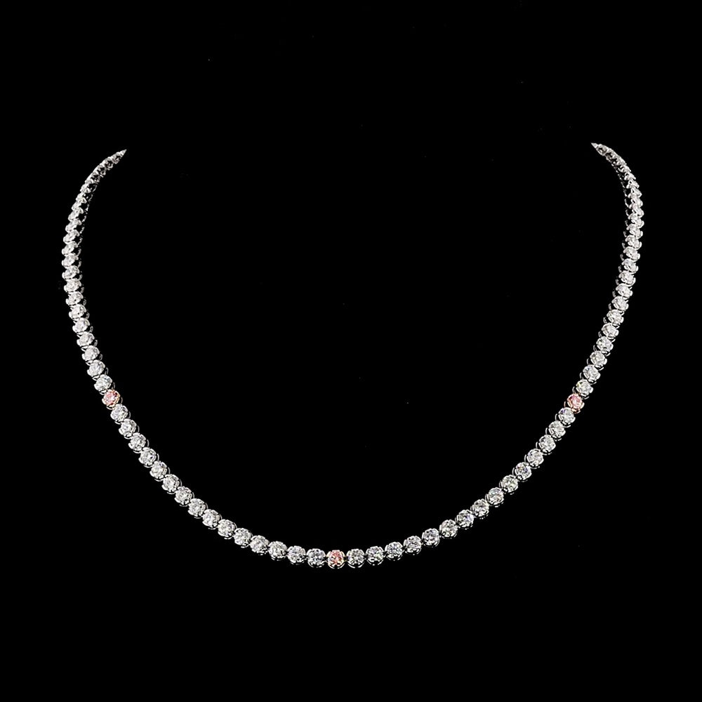 14K Two Tone Tennis Necklace featuring Round Fancy Vivid Pink Lab Diamonds and White Diamonds - 10.73 Carat Total Weight - Covaloro Fine Jewelry