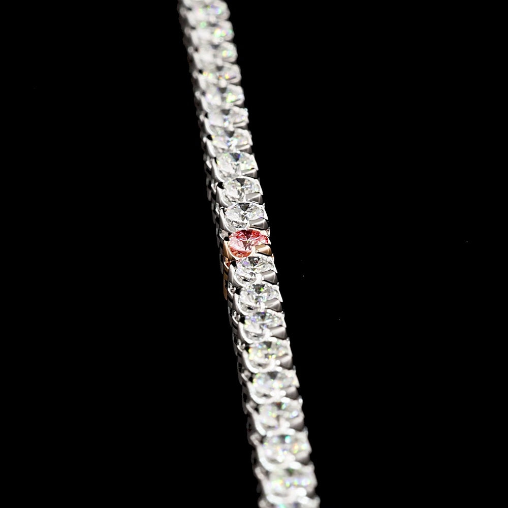 14K Two Tone Tennis Necklace featuring Round Fancy Vivid Pink Lab Diamonds and White Diamonds - 10.73 Carat Total Weight - Covaloro Fine Jewelry