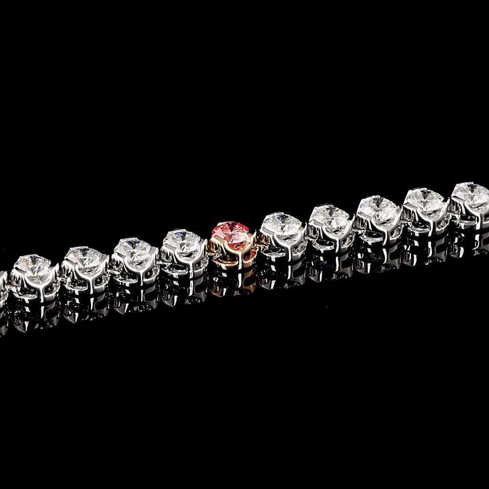 14K Two Tone Tennis Necklace featuring Round Fancy Vivid Pink Lab Diamonds and White Diamonds - 10.73 Carat Total Weight - Covaloro Fine Jewelry