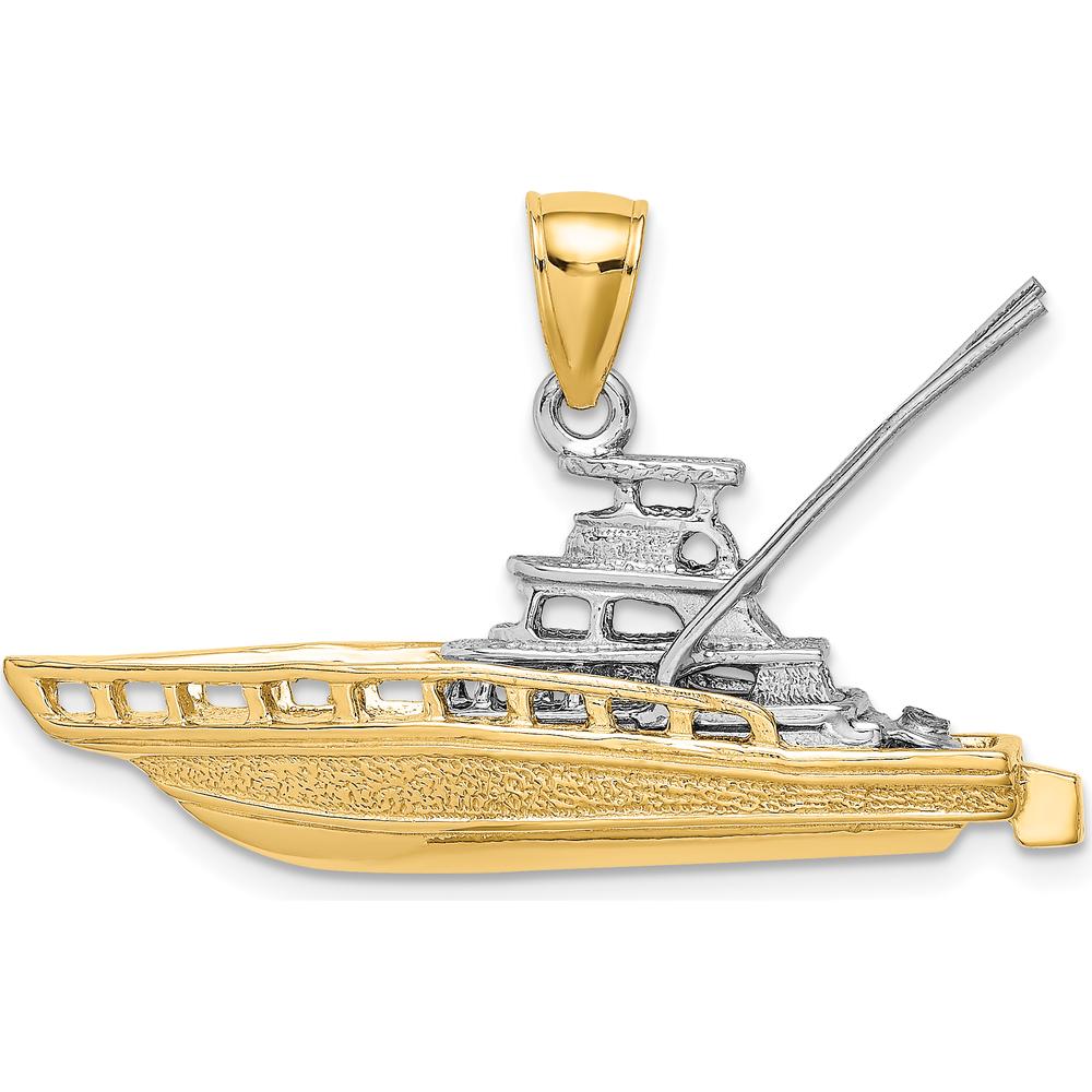 14K Two-Tone Textured 3D Offshore Sportfishing Boat Charm by Oro Pregiato
