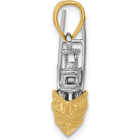 14K Two-Tone Textured 3D Offshore Sportfishing Boat Charm by Oro Pregiato