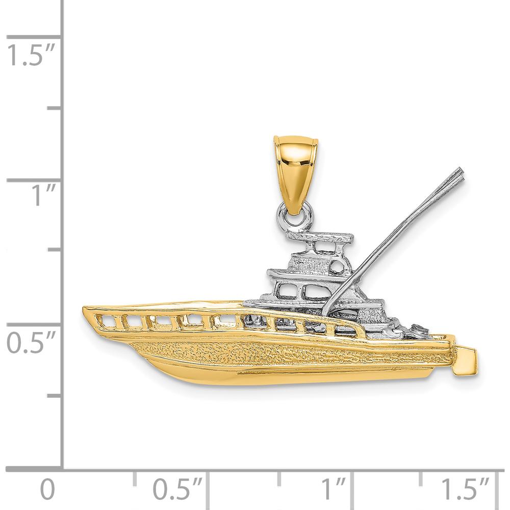14K Two-Tone Textured 3D Offshore Sportfishing Boat Charm by Oro Pregiato