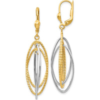 14K Two-Tone Textured and Polished Dangle Earrings - Elegant Drop Style by 0