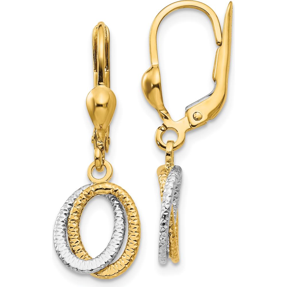 14K Two-Tone Textured and Polished Dangle Leverback Earrings by 0