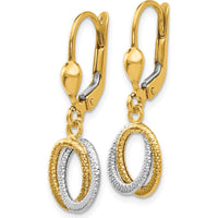 14K Two-Tone Textured and Polished Dangle Leverback Earrings by 0
