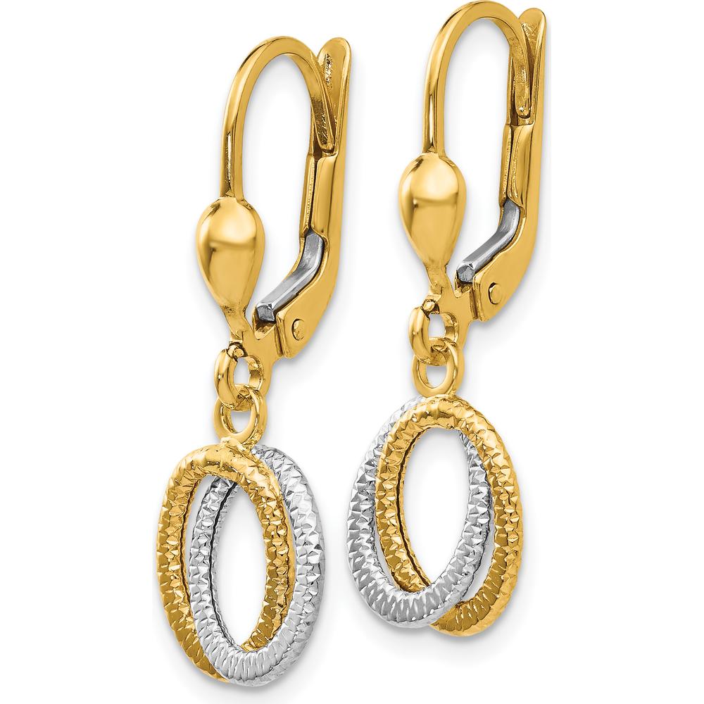 14K Two-Tone Textured and Polished Dangle Leverback Earrings by 0