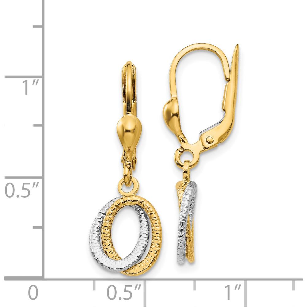 14K Two-Tone Textured and Polished Dangle Leverback Earrings by 0