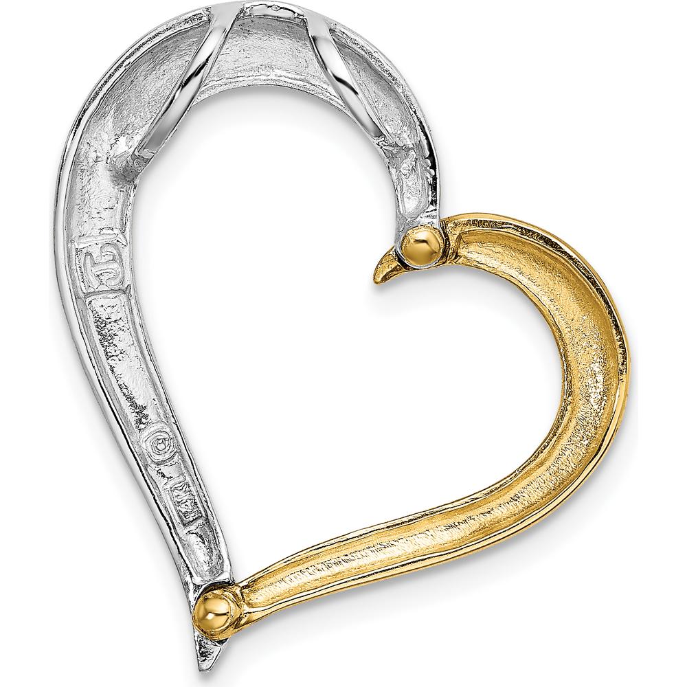 14K Two-Tone Textured and Polished Heart Slide Charm - Elegant and Timeless Design by Oro Pregiato