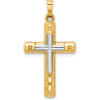 14K Two-Tone Textured and Polished Hollow Latin Cross Pendant by Oro Pregiato
