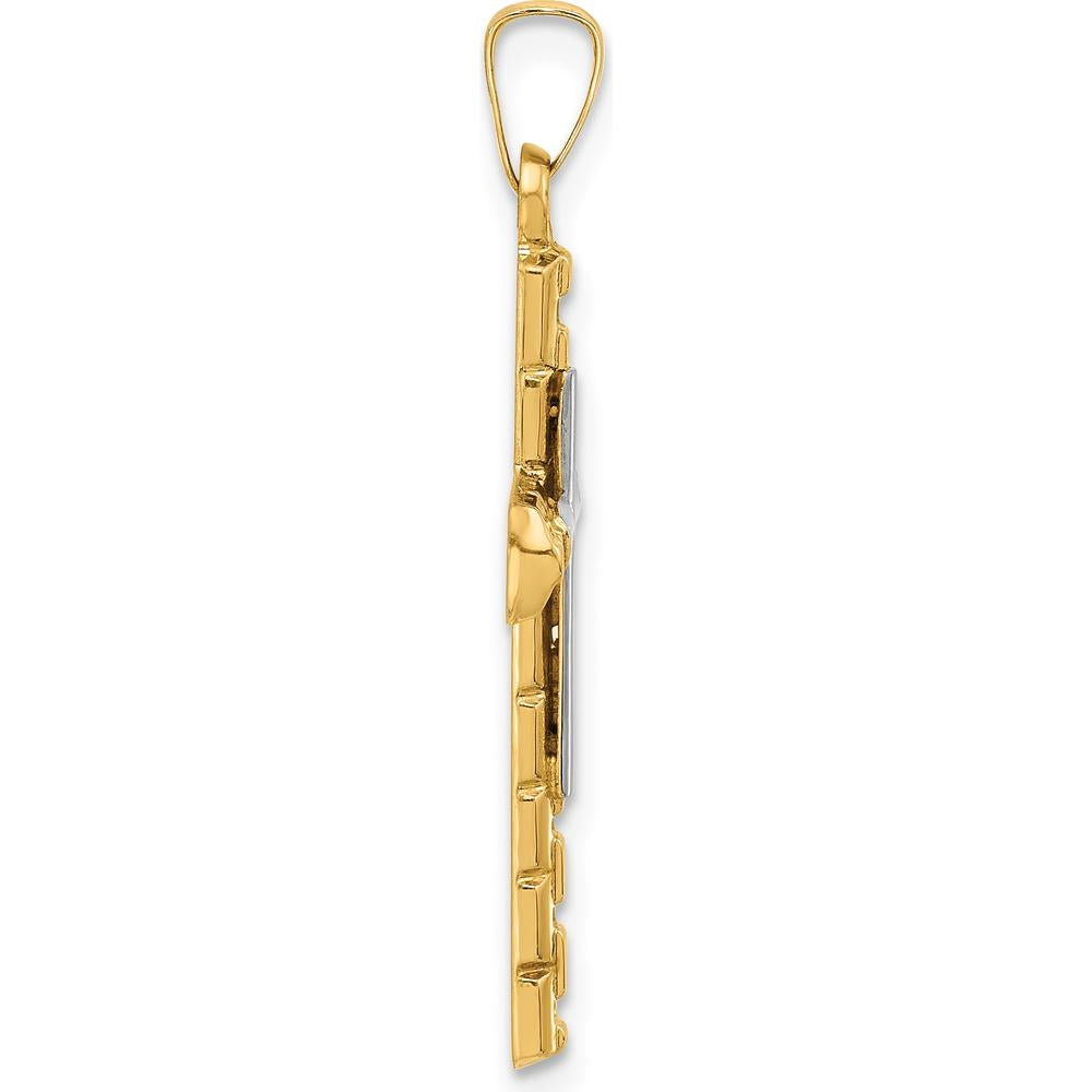 14K Two-Tone Textured and Polished Hollow Latin Cross Pendant by Oro Pregiato