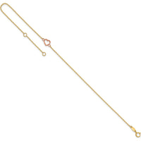 14K Two-Tone Textured and Polished Open Heart Anklet with Adjustable 1" Extender - 10" Length