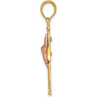 14K Two-Tone Textured Cross with Rose Gold Dove Charm - 27.95mm Length by Oro Pregiato