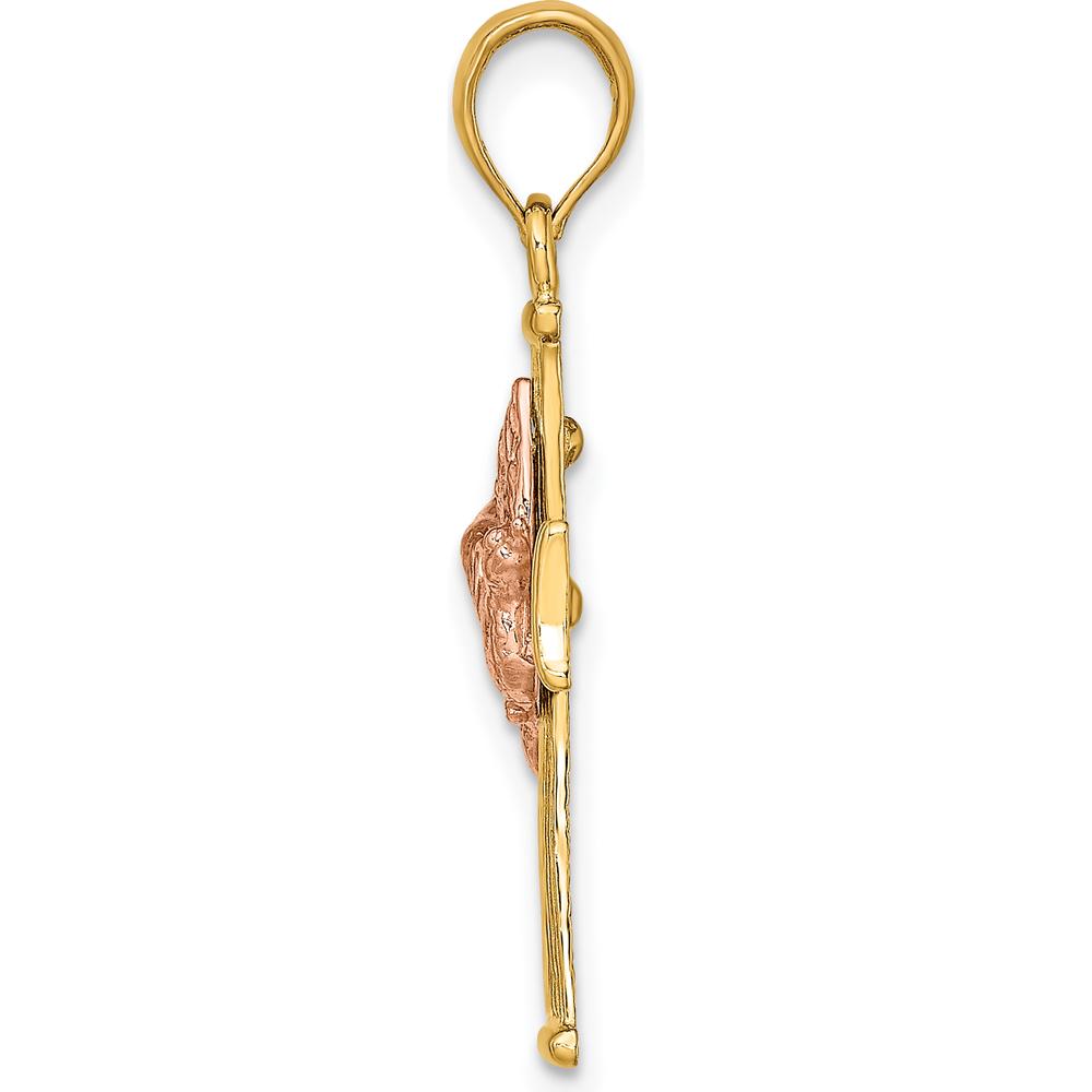 14K Two-Tone Textured Cross with Rose Gold Dove Charm - 27.95mm Length by Oro Pregiato