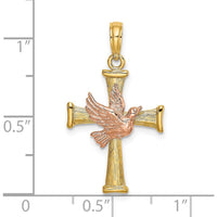 14K Two-Tone Textured Cross with Rose Gold Dove Charm - 27.95mm Length by Oro Pregiato