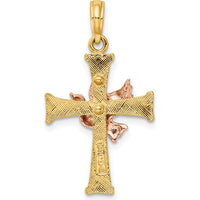 14K Two-Tone Textured Cross with Rose Gold Dove Charm - 27.95mm Length by Oro Pregiato
