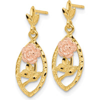 14K Two-Tone Textured Flower Post Dangle Earrings - 23.1mm Length by 0