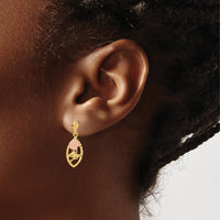 14K Two-Tone Textured Flower Post Dangle Earrings - 23.1mm Length by 0