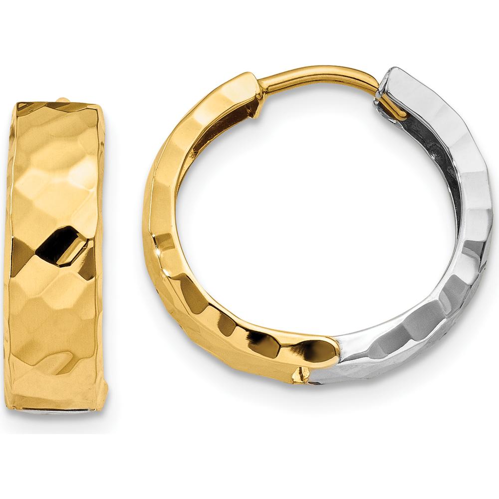 14K Two-Tone Textured Hinged Hoop Earrings - Polished Finish by 0