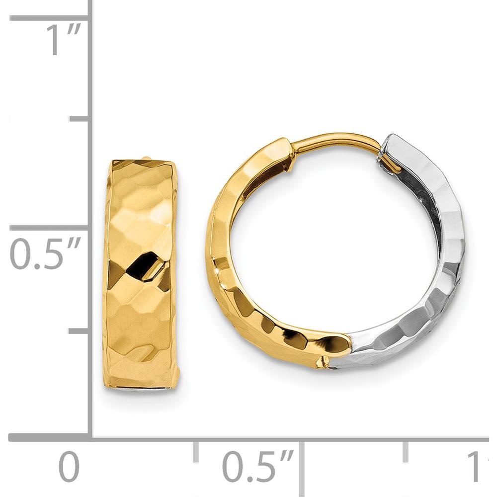 14K Two-Tone Textured Hinged Hoop Earrings - Polished Finish by 0