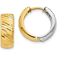 14K Two-Tone Textured Hoop Earrings - 14mm Length, 14mm Width, Polished Finish by 0
