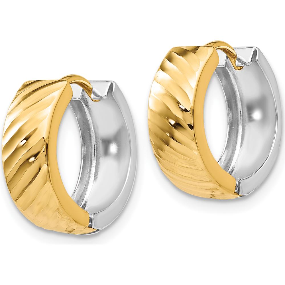 14K Two-Tone Textured Hoop Earrings - 14mm Length, 14mm Width, Polished Finish by 0
