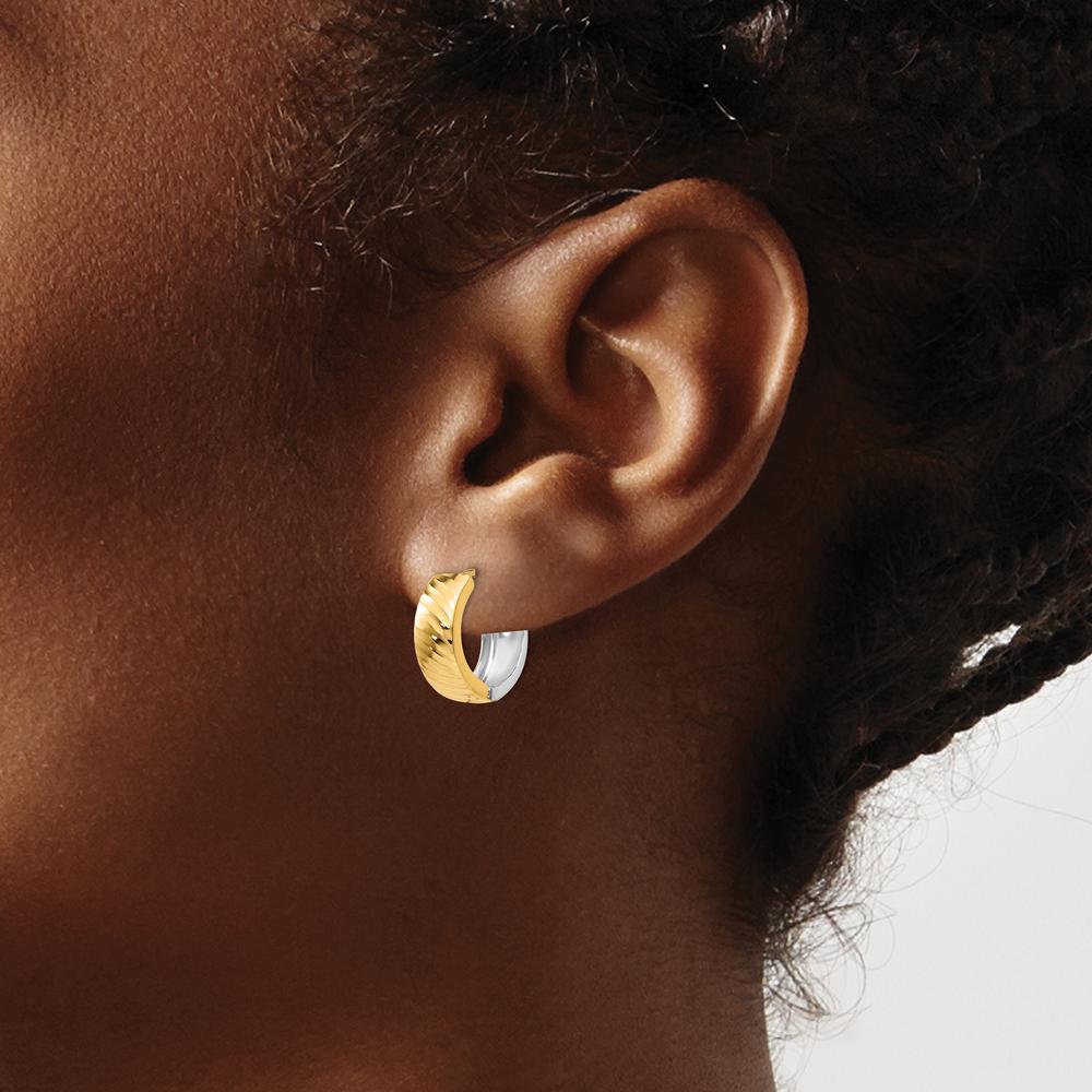 14K Two-Tone Textured Hoop Earrings - 14mm Length, 14mm Width, Polished Finish by 0