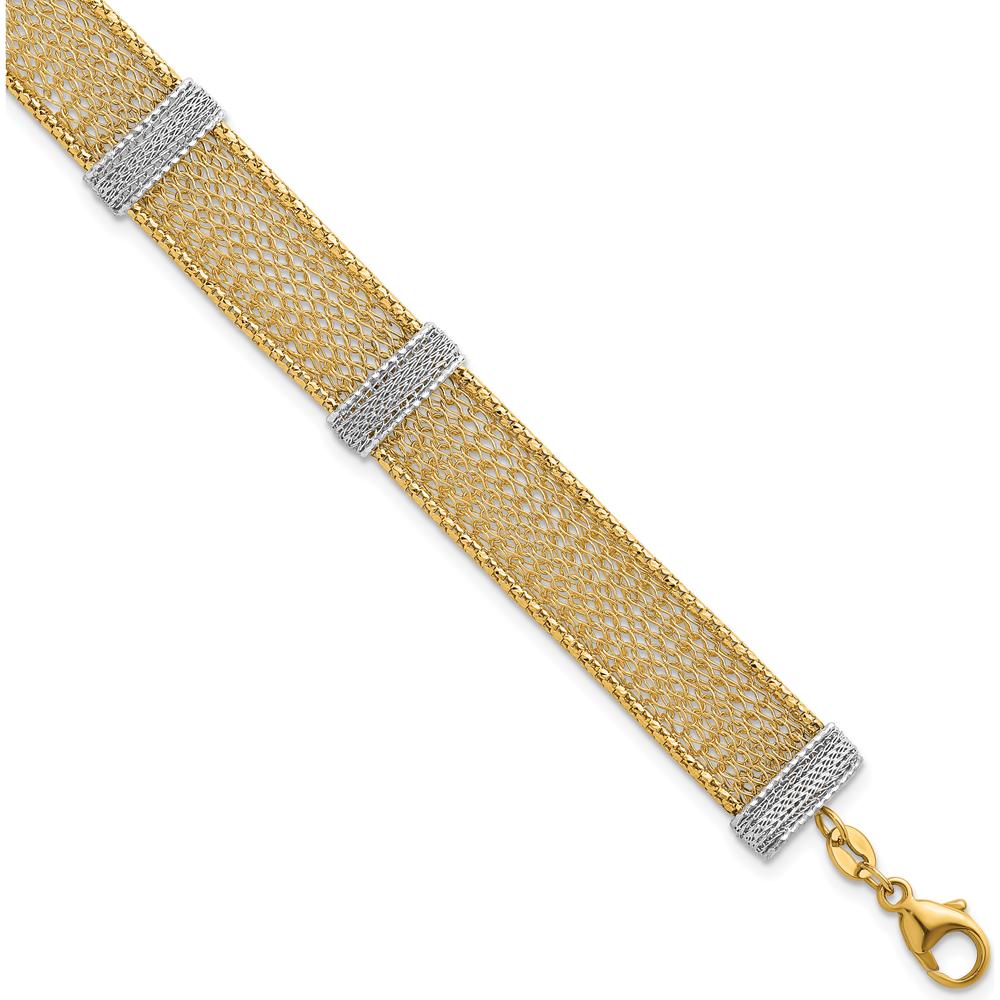 14K Two-Tone Textured Mesh Bracelet with Lobster Clasp - 7.75" Length by 0