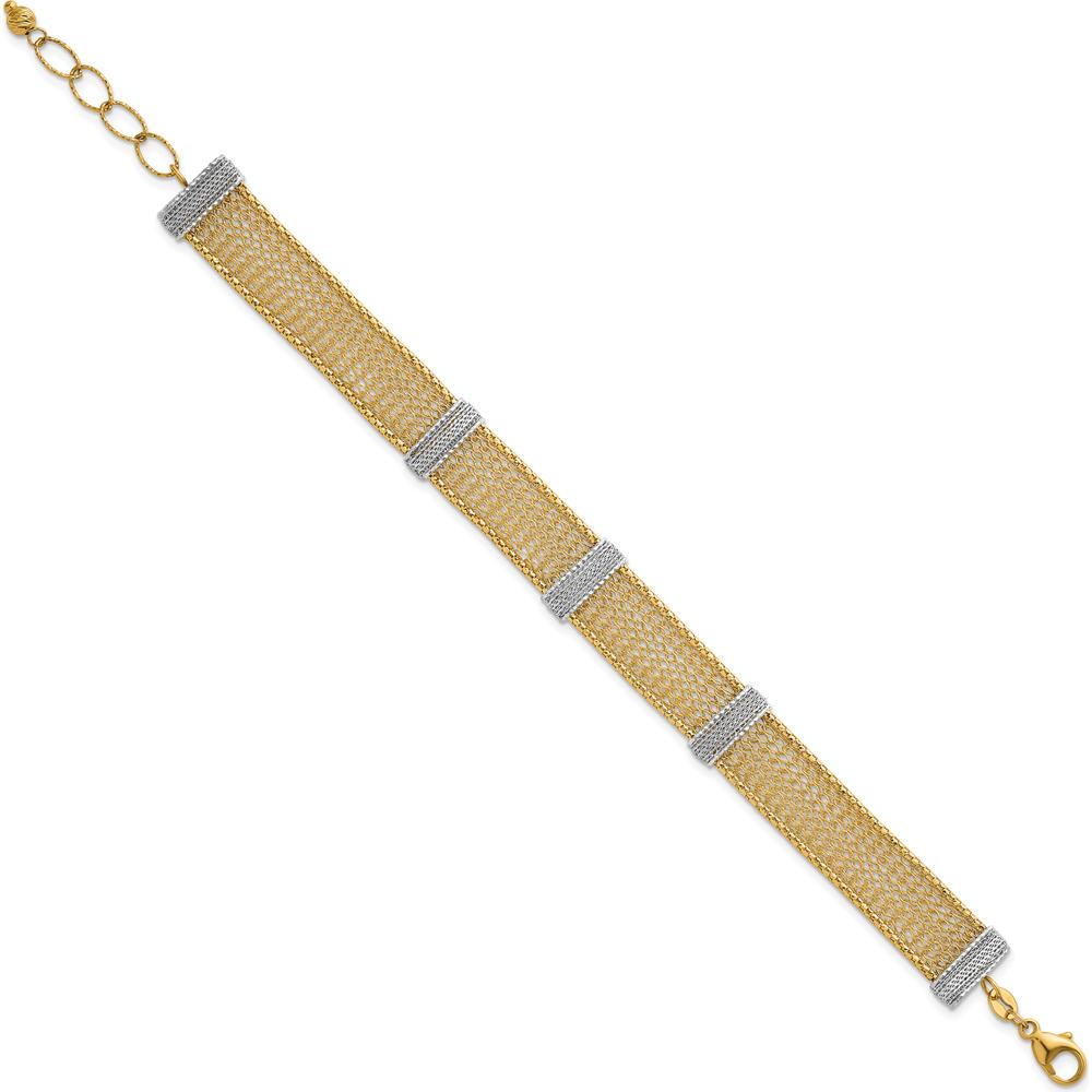 14K Two-Tone Textured Mesh Bracelet with Lobster Clasp - 7.75" Length by 0
