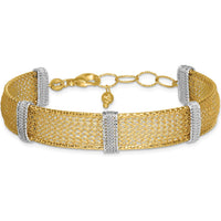 14K Two-Tone Textured Mesh Bracelet with Lobster Clasp - 7.75" Length by 0