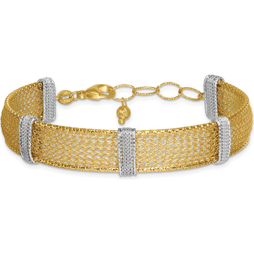14K Two-Tone Textured Mesh Bracelet with Lobster Clasp - 7.75" Length by 0