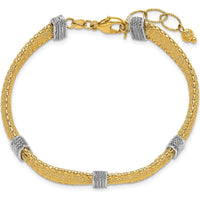 14K Two-Tone Textured Mesh Bracelet with Lobster Clasp - 7.75" Length by 0