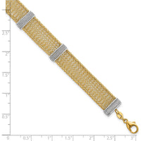 14K Two-Tone Textured Mesh Bracelet with Lobster Clasp - 7.75" Length by 0