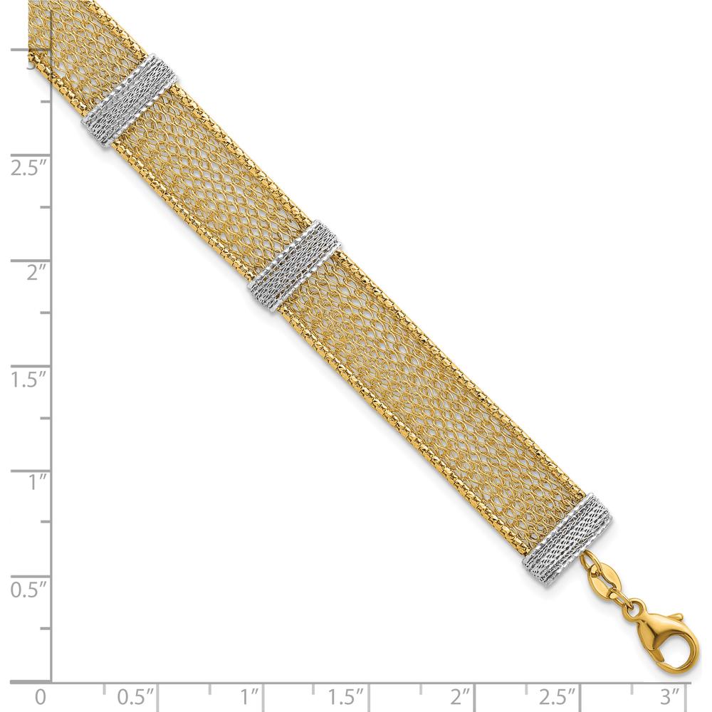 14K Two-Tone Textured Mesh Bracelet with Lobster Clasp - 7.75" Length by 0